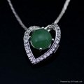 CZ Heart Pendant Green Gemstone 925 Silver Necklace 2