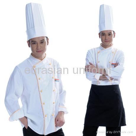 (Free shipping) Advanced chef's wear includes pant/shirt/apron/hat 1
