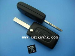 Peugeot 3 button flip key case with battery clamp and HU83 blade