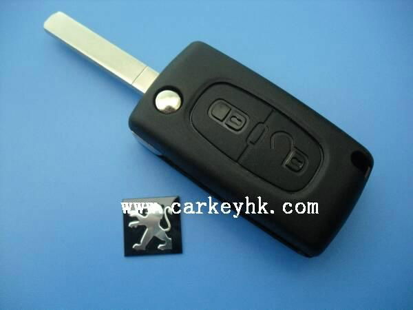 Peugeot flip key with 2 buttons for 307 with battery place and ungrooved blade