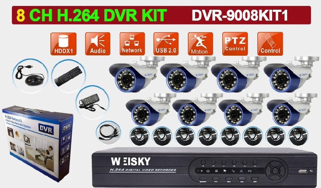 8CH DVR Kits Standalone DVR and 8pcs ccd cameras DVR9008KIT1