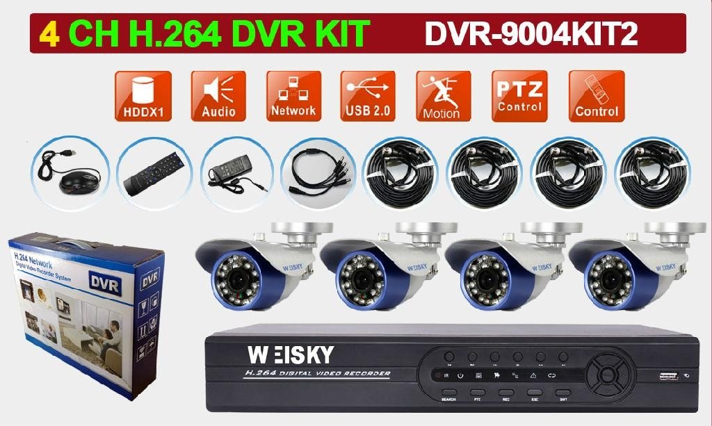Standalone H.264 DVR KIT 4ch dvr and 4pcs CMOS cameras DVR-9004KIT2 