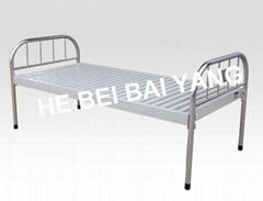 Flat hospital bed with stainless steel bed head 