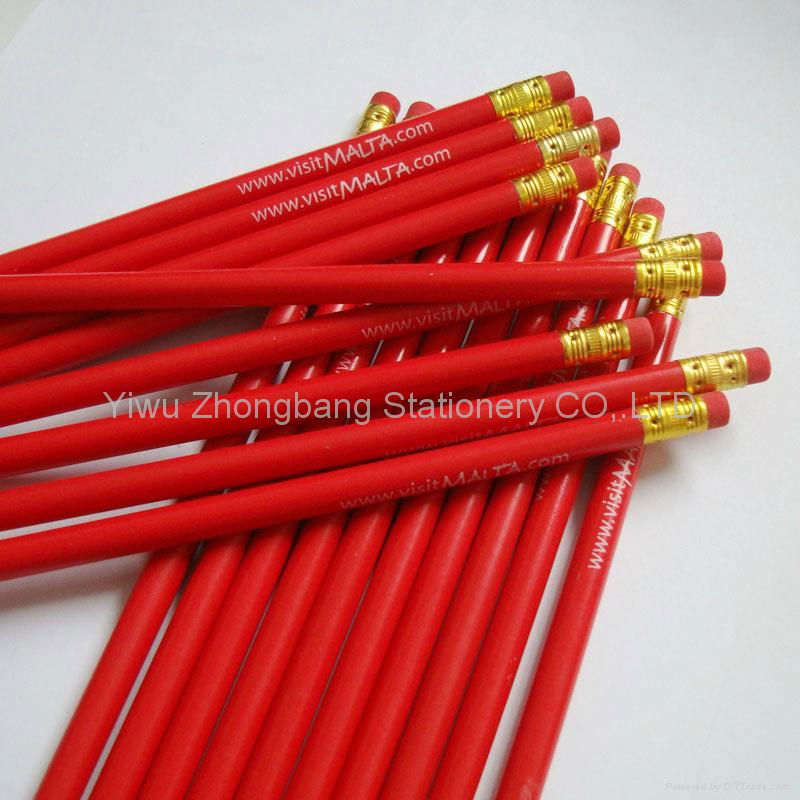 Red paint wooden pencil with red rubber 3