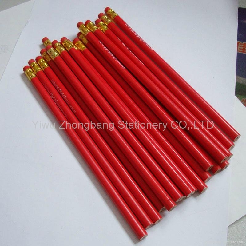 Red paint wooden pencil with red rubber 5
