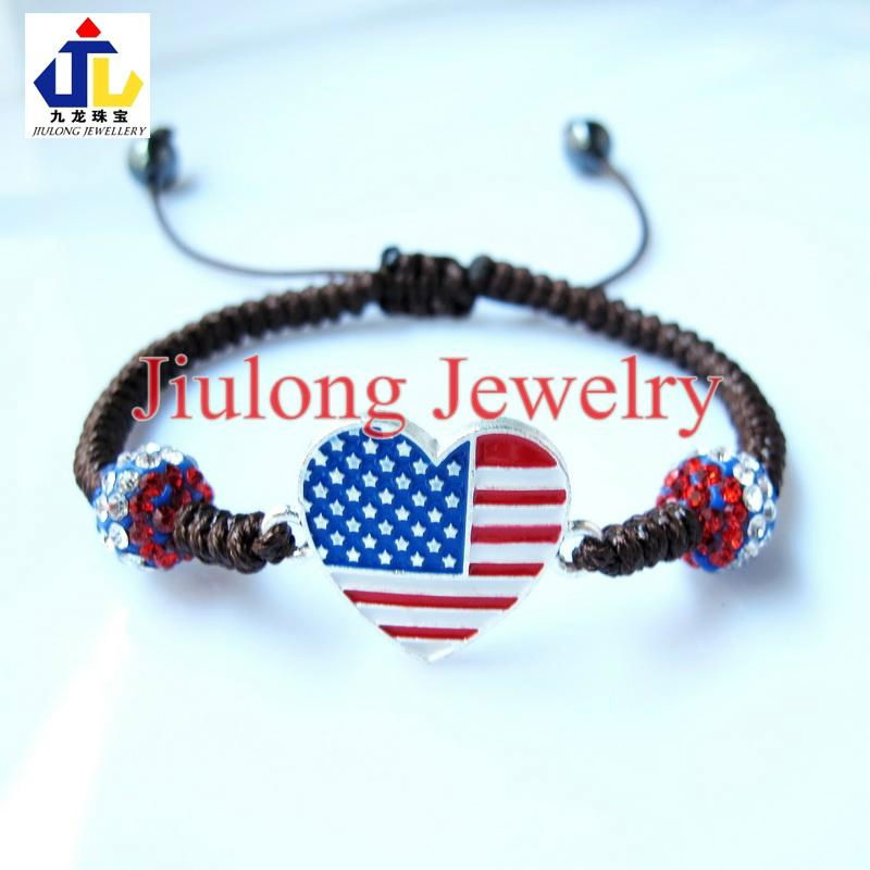 Flag Heart & Crystal Bead  Bracelet JL-SL076