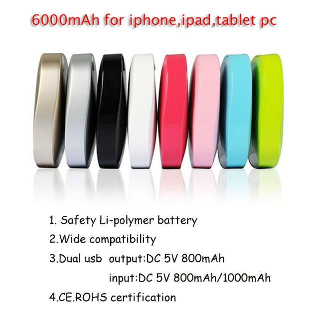 6000mah large capacity power bank with 8 color 
