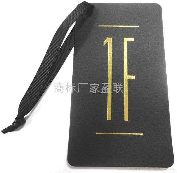 gold foil clothing die cut fabric string black paper hangtag