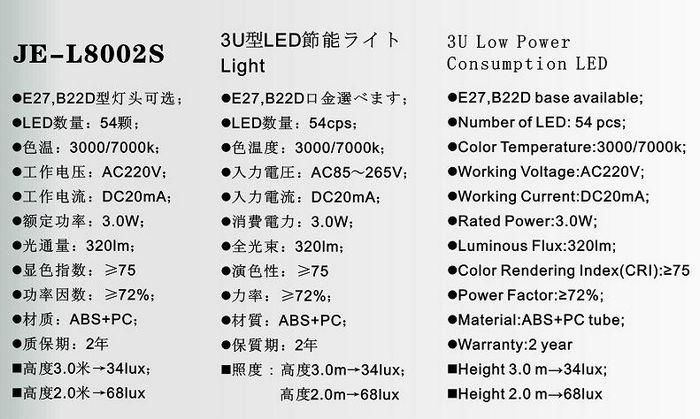 JOEL LED 节能灯U形灯 U shape LED Lamp 2W 5