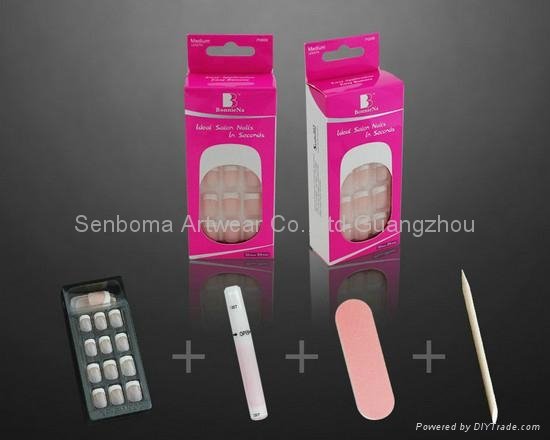 Free Shipping False Pre Designe Nail in Kit With Glue Nail File Manicure Stick.