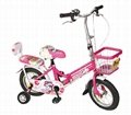 pink folding children bicycles witn