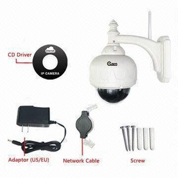 Waterproof Wireless PTZ Megapixel IP Camera with H264 Video Compression, Support 2