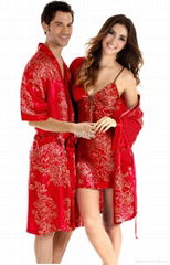 Male silk sleepwear short-sleeve robe