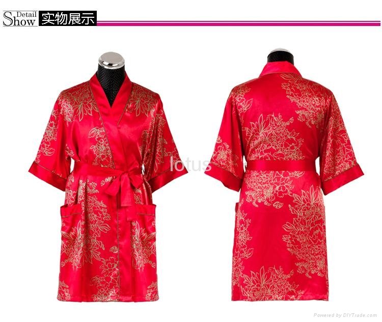 Male silk sleepwear short-sleeve robe plus size red lounge lovers sleepwear 2