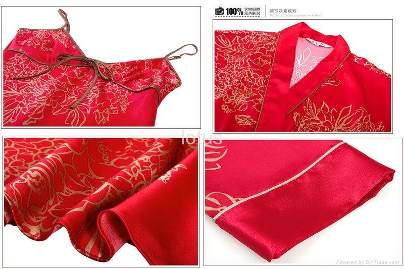 Male silk sleepwear short-sleeve robe plus size red lounge lovers sleepwear 4
