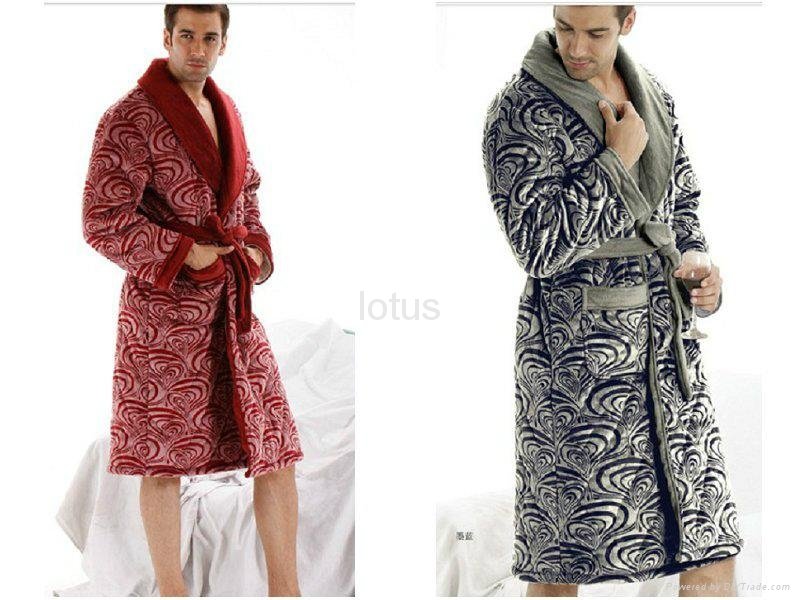 winter men's long-sleeve thickening coral fleece thermal bath robe