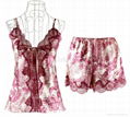 female silk lace sexy spaghetti strap sleepwear twinset shorts set 2