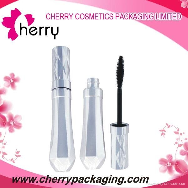 Empty plastic mascara tube with applicator cosmetic packaging