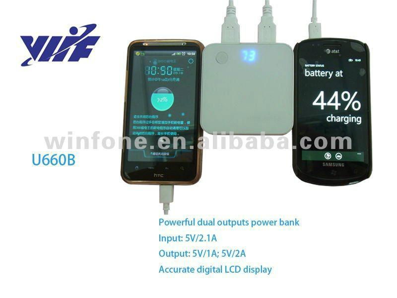 7200mAH dual usb battery charger for mobile phone with lcd screen and led light