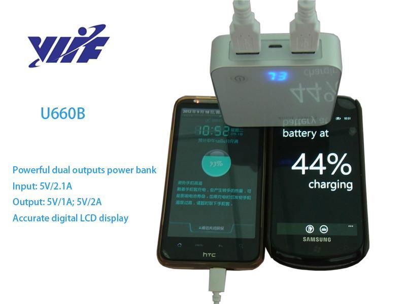 7200mAH dual usb battery charger for mobile phone with lcd screen and led light 5