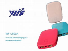 Colorful 5000mAH dual usb power bank for blackberry iphone htc samsung nokia