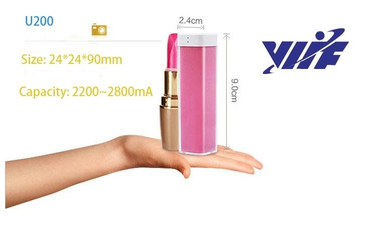 2500mah lipstick battery charger for mobile phone with 18650 li-ion battery 2