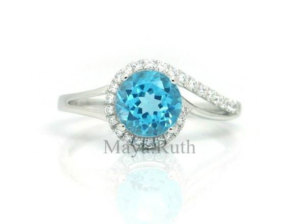 925 Sterling Silver Ring Swiss blue topaz Crystal Jewelry with micro setting