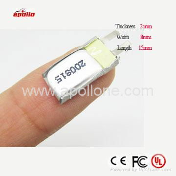  	the smallest li-polymer battery 3.7V with the size 2*8*15mm on sale