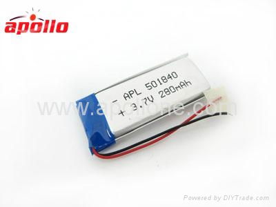  	lithium polymer battery 3.7v 280mAh rechargeable supplied with a best price