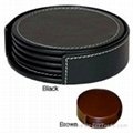 Round leather tea coaster with embossed logo