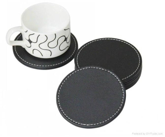 Round leather tea coaster with embossed logo 4