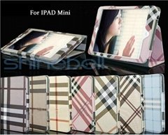 For iPad mini Plaid checker flip leather Case Stand Magnetic cover 