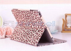 For ipad2/3 leather case Leopard Grain