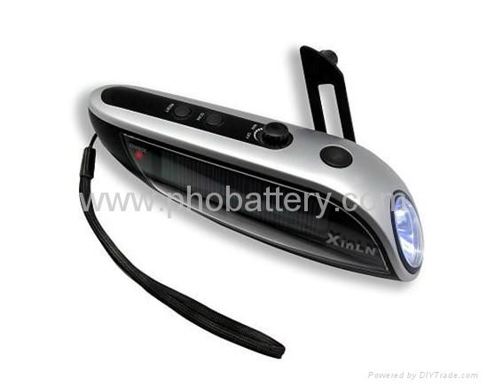 Solar + Crank dynamo torch with FM radio, AC motor 4pcs Ultra-bright LED lights 2