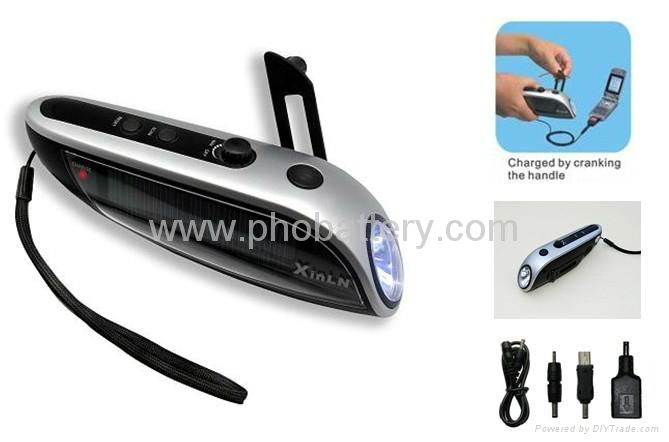 Solar + Crank dynamo torch with FM radio, AC motor 4pcs Ultra-bright LED lights 3