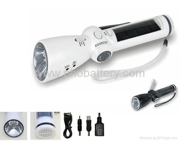 Wind-up+Solar Flashlight with Radio&Charger for Cellphone 2