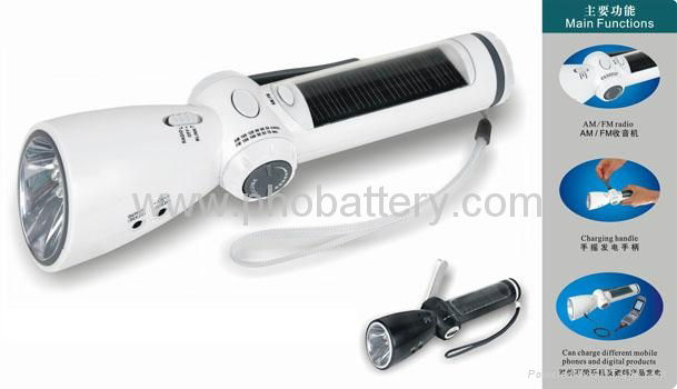 Wind-up+Solar Flashlight with Radio&Charger for Cellphone 5