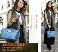 Charming Sequin Crocodile Genuine Leather Women Business Bag