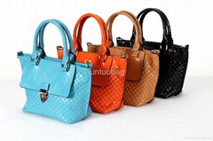 Candy Color Embossed Real Leather women Tote and shoulder Bag