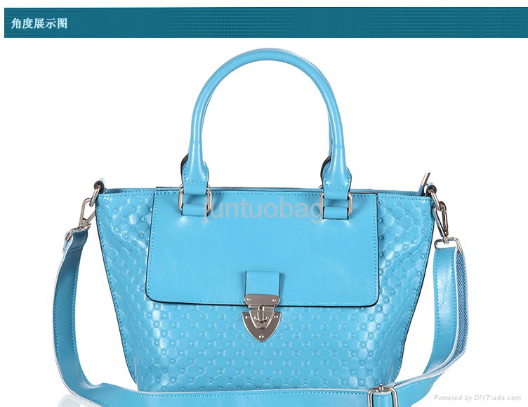 Candy Color Embossed Real Leather women Tote and shoulder Bag 2