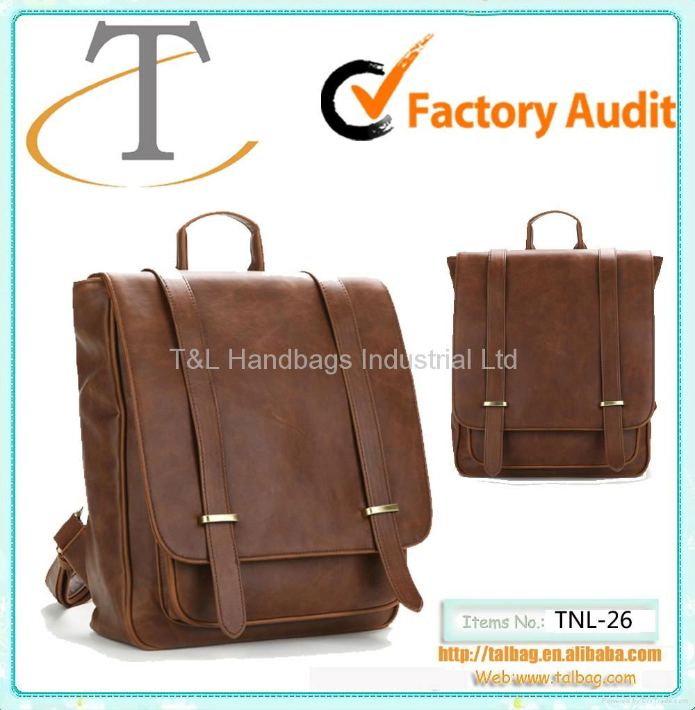 High-quality fashion brown PU leather backpack 
