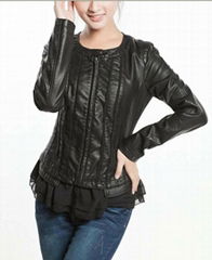 BLACK LACE BAND FASHION PU LEATHER JACKET