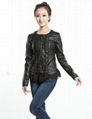 BLACK LACE BAND FASHION PU LEATHER JACKET  2