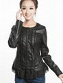 BLACK LACE BAND FASHION PU LEATHER JACKET  4