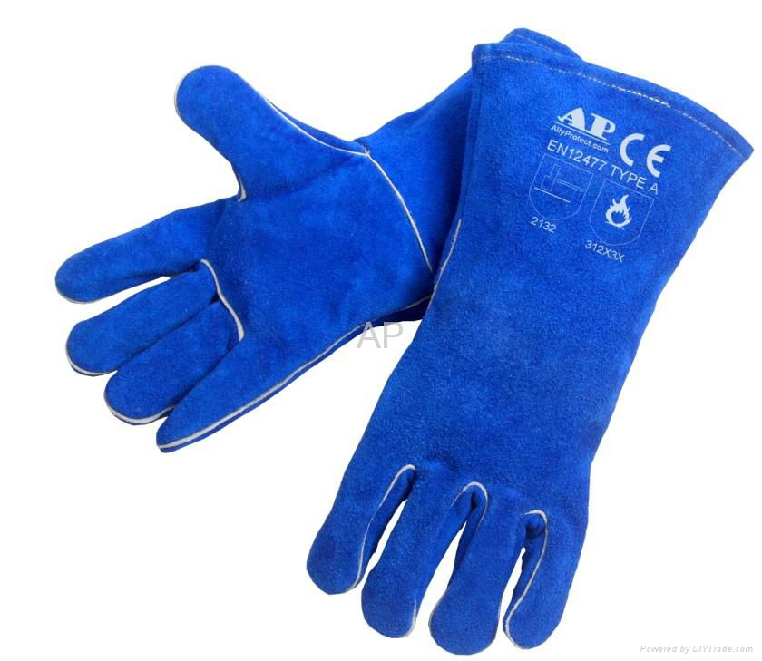 Royal blue welding leather glove