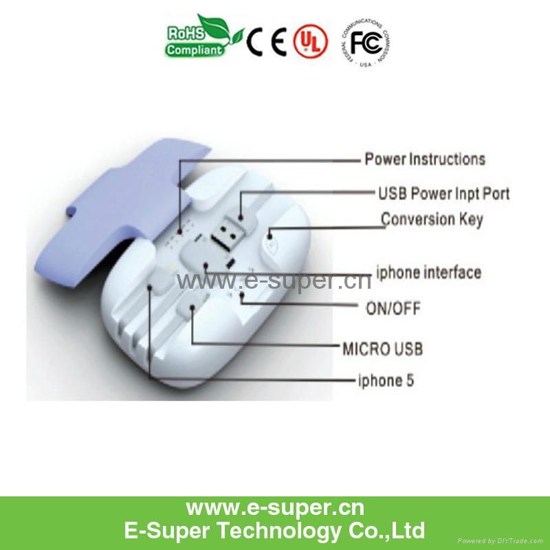  built-in adapters Charger External Battery Pack with Universal USB Charging 3