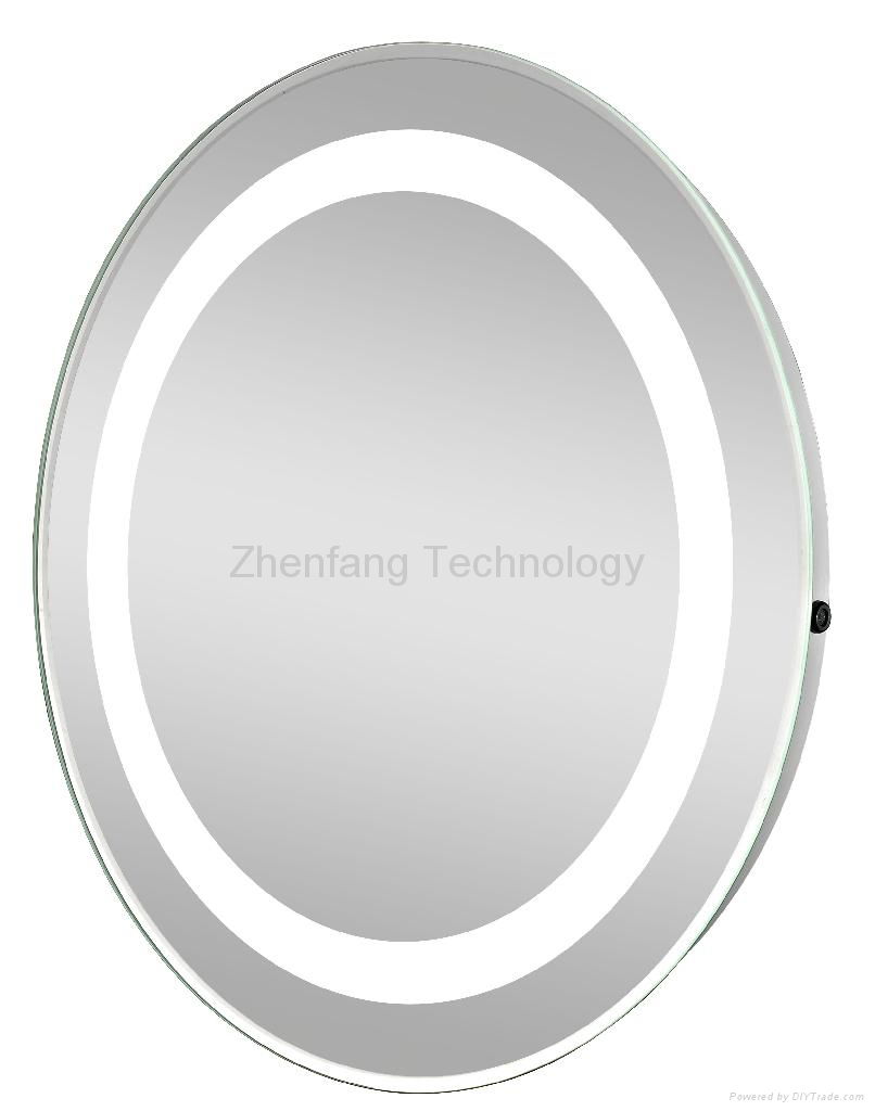 Illuminated circular bathroom mirror