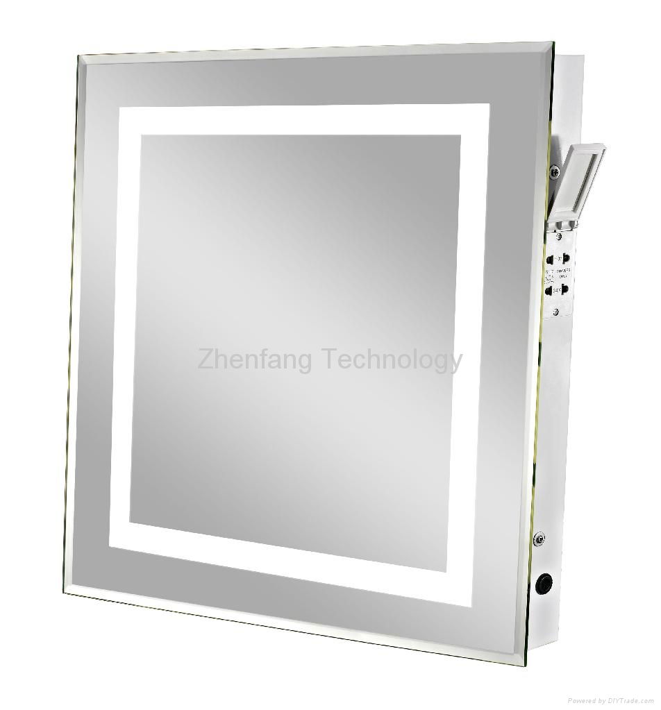 Illuminated bathroom mirror with picture frame perimeter light band 2