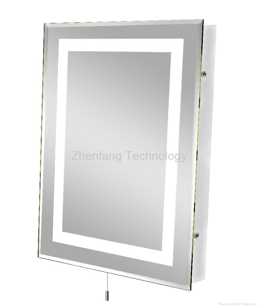 Illuminated bath mirror with picture frame perimeter light band
