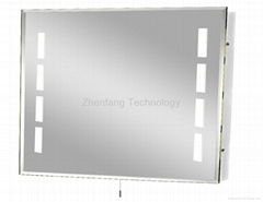 Illuminated mirror with four small rectangular light windows at each side